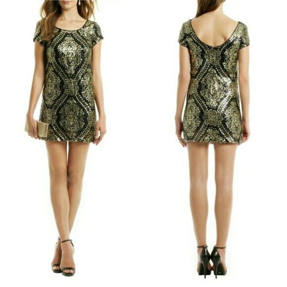 Slate & Willow Mae Sequin Shift Dress Embellished Cap Sleeve Mini 14-12 w/ FLAWS